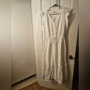 NWT LOFT White Maxi Dress with Ruffle Sleeves